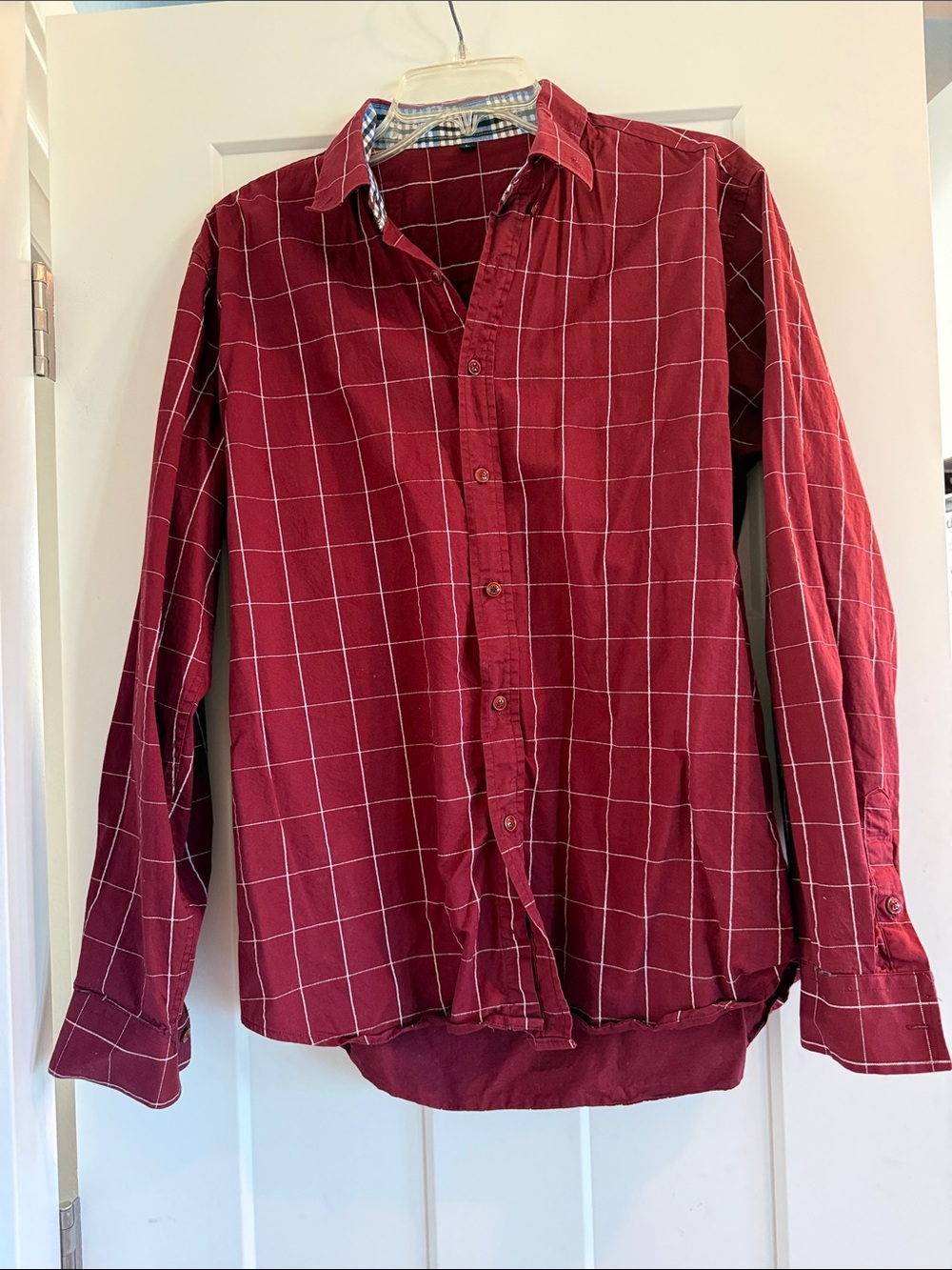 Men's Maroon Windowpane Button-Down Shirt